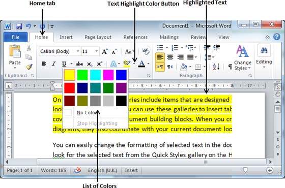 Ms word highlight text automatically